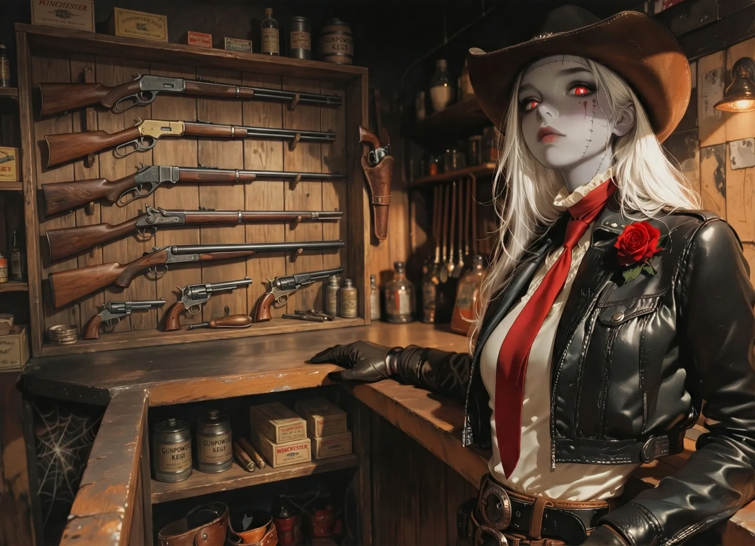 Tabitha Montrose - An undead gunsmith's assistant with a stitched face and a mysterious past, she runs a frontier gun s